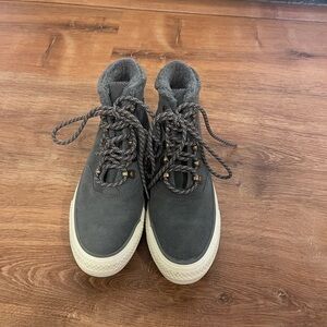 Converse dark grey suede fuzzy high tops​​​​​​​​​​​​